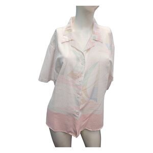 Cristin Stevens Vintage 80's Sailboat Print Button Down Blouse White and Pink Wo